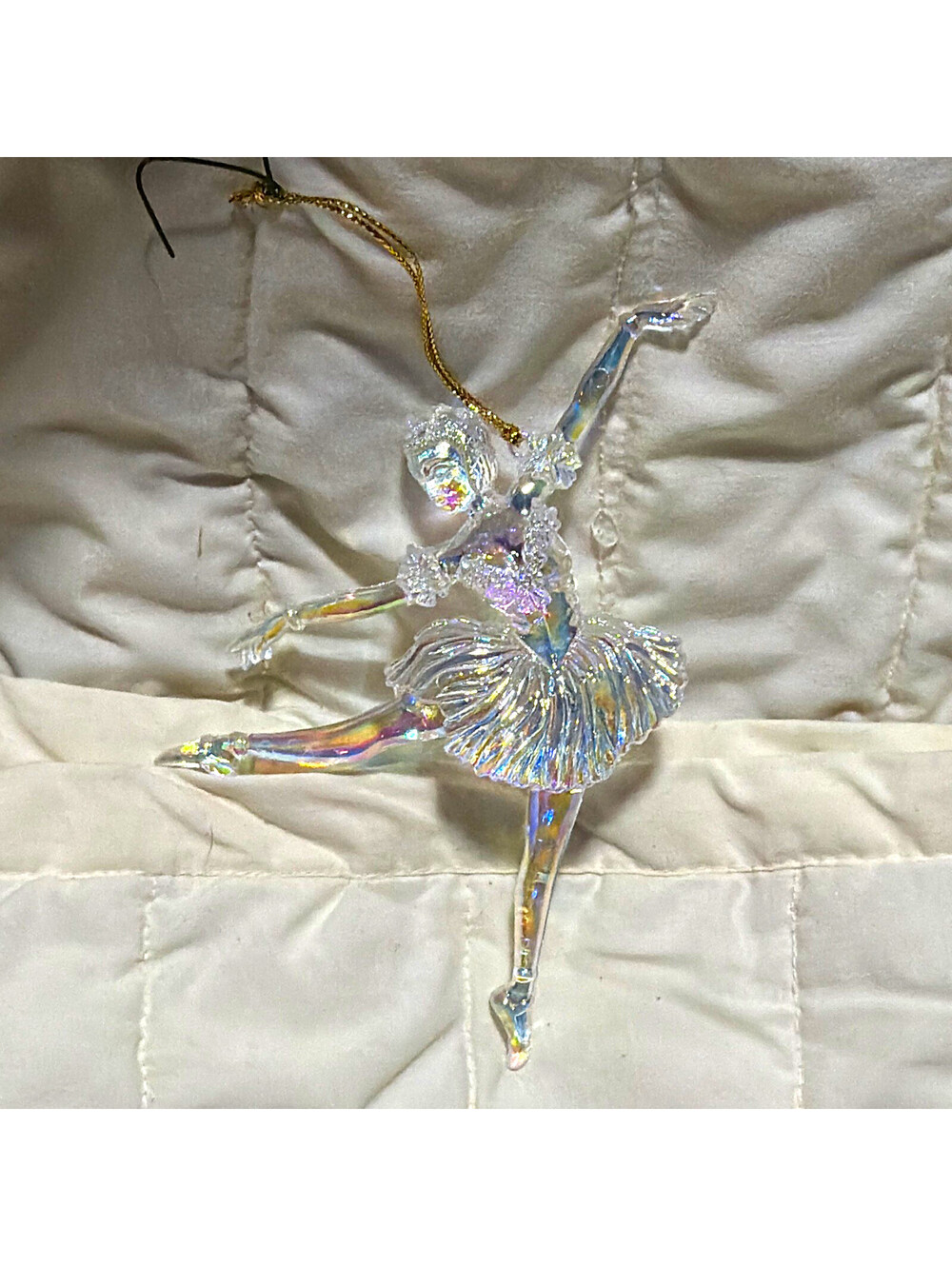 Clear Iridescent Christmas Glass Ballerina Hanging Ornament, 5 in, 1